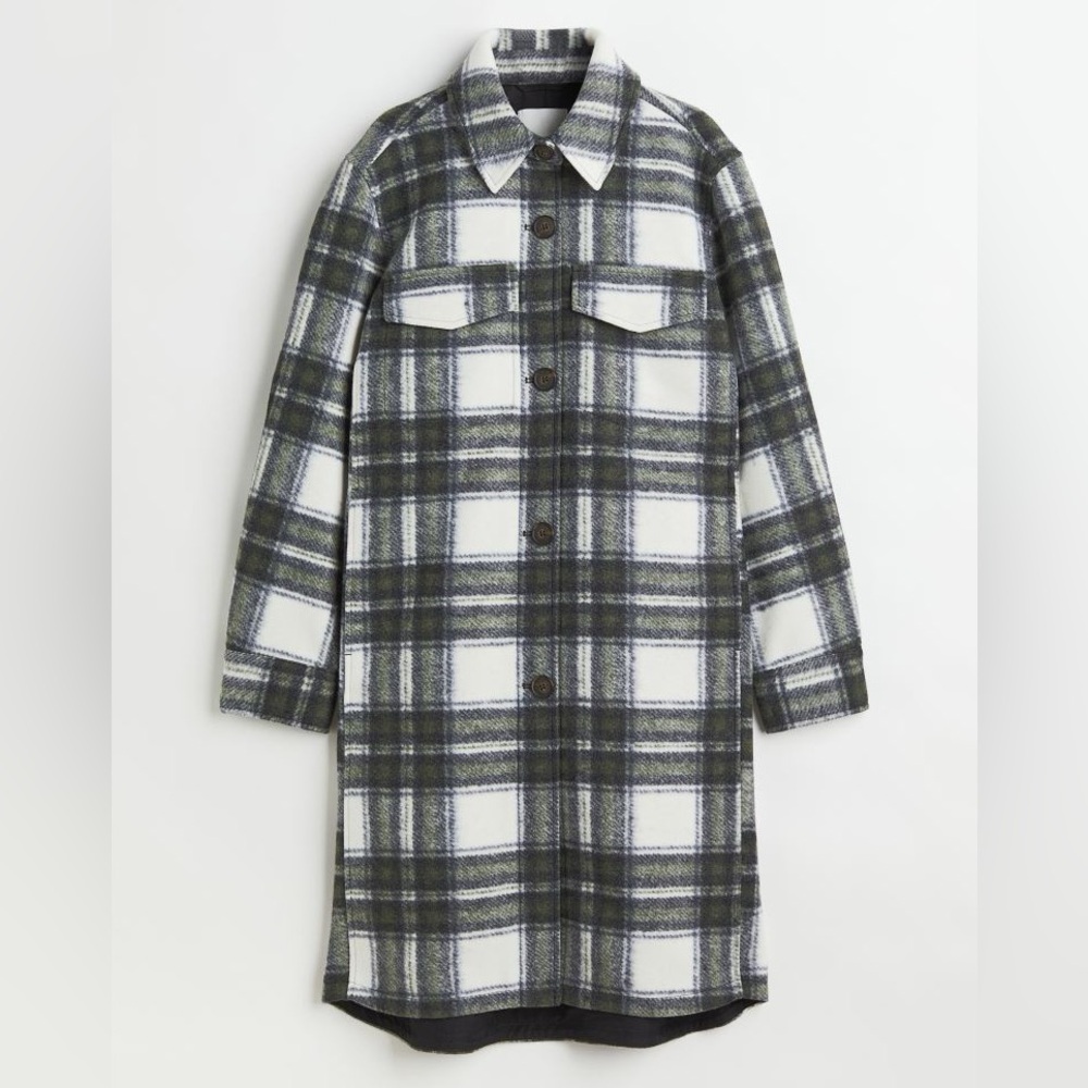 H&M Long Shirt Jacket - Green Plaid - XL